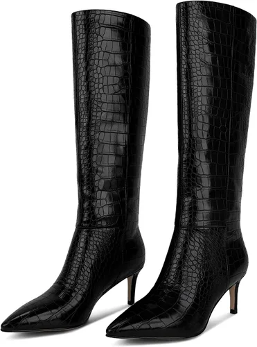 Vista 47 de wetkiss Botas altas hasta la rodilla para mujer, con tacón de gatito y diseño de punta puntiaguda, clásicas y sexys