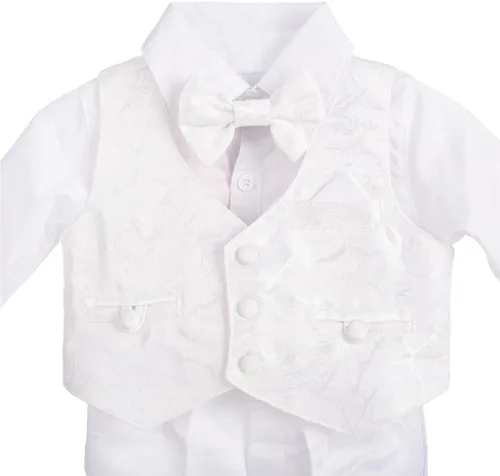 Vista 4 de Lito Angels Traje blanco para bebé, ropa de bautizo, trajes de bautizo, manga larga, floral