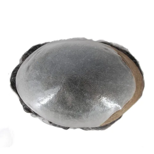Vista 5 de Toupee para hombres, sistema de cabello gris al 20%, línea capilar invisible, color negro natural, sistema de unidad de cabello 1B20