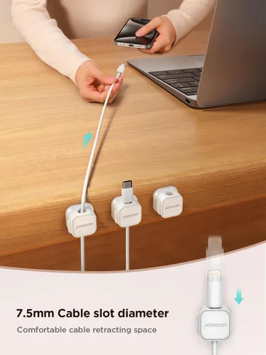 Vista 3 de Paquete de 12 Soportes Magnéticos para Cables, Organizador de Cables Clip para Cable para Gestión de Escritorio, JOYROOM Clip de Cable Ajustable