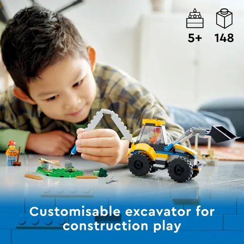 Vista 2 de LEGO City Construction Digger 60385 - Juguete de construcción - Modelo de excavadora con herramientas y minifiguras, juego de construcción