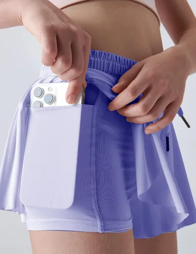 Vista 5 de Paquete de 3 pantalones cortos fluidos para niñas con forro de elastano, 2 en 1, faldas de mariposa para jóvenes, para fitness, correr, deportes