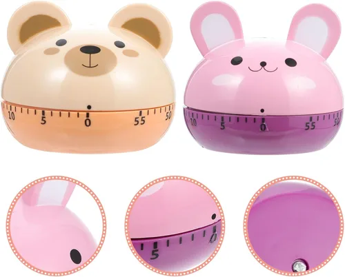 Vista 9 de 2pcs Mechanical Kitchen Timer Cute Bear and Rabbit 60-Minute Countdown Cooking Timer Device for Home Food Preparation and Baking