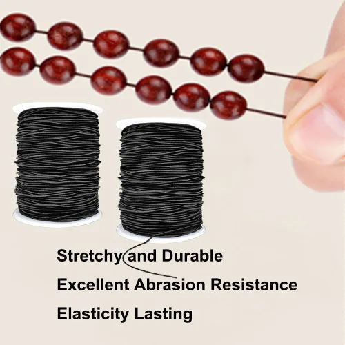 Vista 5 de Cuerda elástica para pulseras, 2 rollos de 1 mm de cuerda elástica resistente para hacer joyas, collares, encordado (negro)