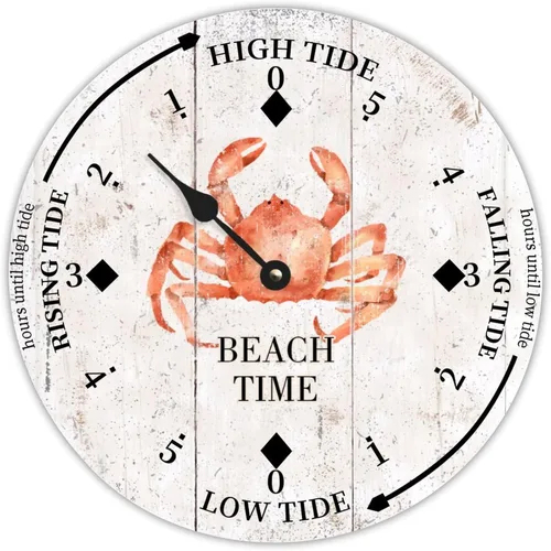 Vista 15 de Reloj de marea vintage de playa, hora de playa, cangrejo oceánico, reloj de madera, reloj de marea de madera, reloj de marea alta y baja, reloj