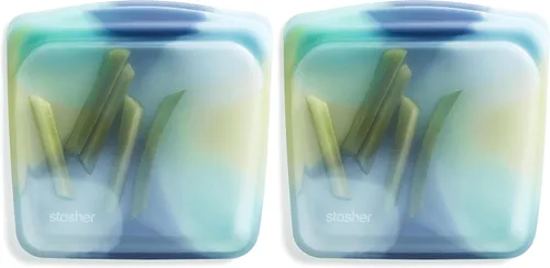 Vista 15 de Stasher Bolsas de silicona reutilizables de primera calidad, paquete de 2, aguamarina, 28 onzas Food-Safe Silicone, Leak-Free, BPA-Free