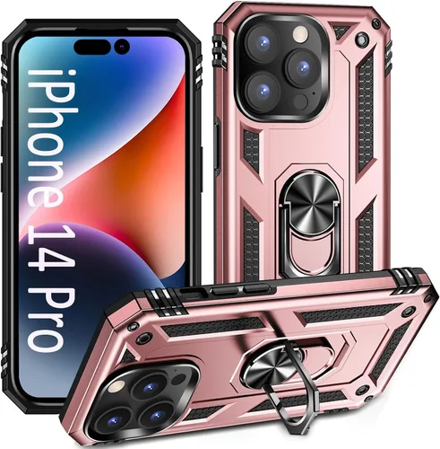 Vista 24 de ADDIT i Phone 14 Pro - Funda para iPhone 14 Pro, con anillo de soporte, soporte ajustable, grado militar, protección resistente, a prueba de golpes