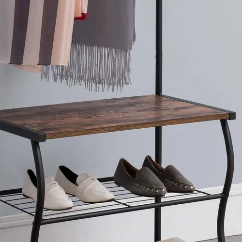 Vista 5 de Kings Brand Furniture - Banco de zapatos de entrada, perchero, organizador de almacenamiento de árbol de pasillo con ganchos