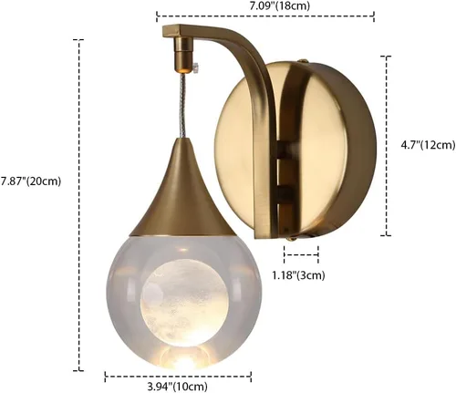 Vista 6 de Aplique de pared de luna para interiores, lámpara de pared de cristal, moderna, regulable, luz LED de pared para dormitorio, baño, sala de estar