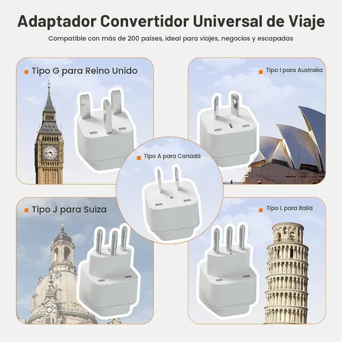 Vista 3 de Convertidor de voltaje de viaje de 220 V a 110 V: Adaptador de enchufe de corriente universal internacional de EE. UU. a Europa - Transformador