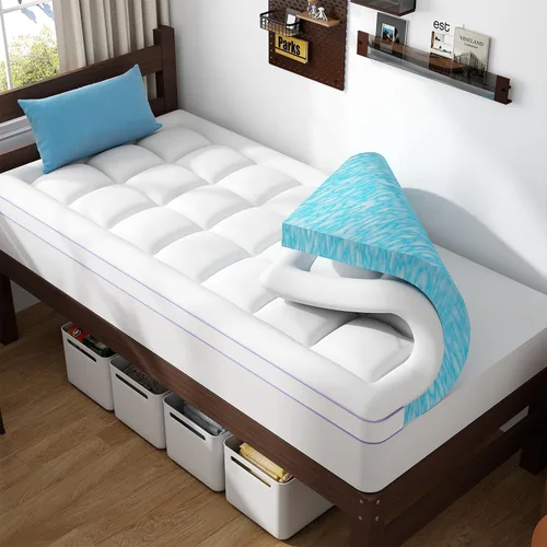 Vista 11 de ABENE Cubrecolchón de espuma viscoelástica de 3 pulgadas, doble capa, tamaño individual XL, para dormitorio universitario, con almohadilla de 2
