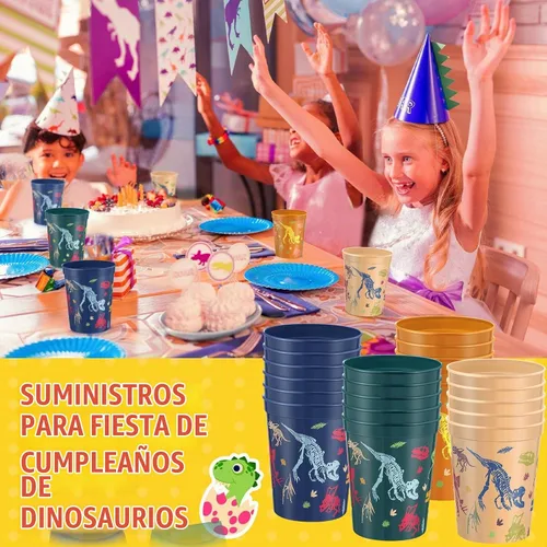 Vista 5 de Nuanchu Paquete de 24 vasos de plástico para fiesta de dinosaurios, suministros de cumpleaños, vaso de dinosaurio reutilizable para decoración