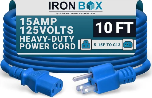 Vista 42 de IronBox Electric - Cable de Alimentación de Servicio Pesado 5-15P a C13 - Cable PC SJT 14/3 de 3 Clavijas 15A 125V - Cable para Computadora