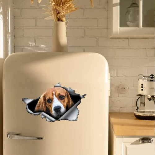 Vista 5 de Calcomanía de vinilo 3D para auto con diseño de beagle, calcomanías impermeables para auto con diseño de perro, decoración con diseño de animales