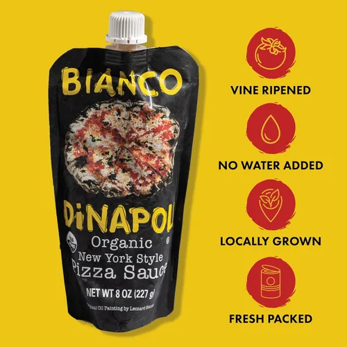Vista 4 de Bianco DiNapoli Organic NY Style - Salsa de pizza de 8 onzas (paquete de 8), tomates cultivados en California madurados con vid, con ajo, especias