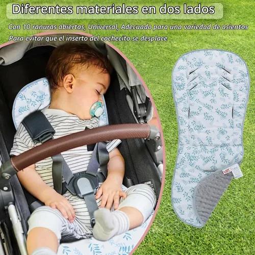 Vista 3 de Cojín para cochecito de bebé, suave Minky punteado e impreso, reversible, universal, transpirable y suave, inserto de asiento de automóvil infantil