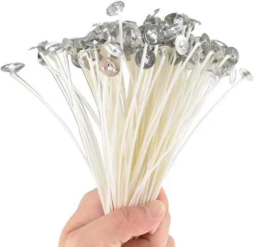 Vista 10 de HAHIYO 100 mecha de algodón natural de 4 pulgadas, mecha de algodón preencerada con lengüeta de soporte de metal para hacer velas de soja