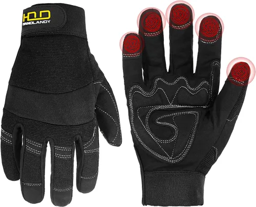 Vista 35 de HANDLANDY Guantes de trabajo para hombre y mujer, guantes de trabajo de mecánicos de uso general con pantalla táctil, guantes de trabajo flexibles