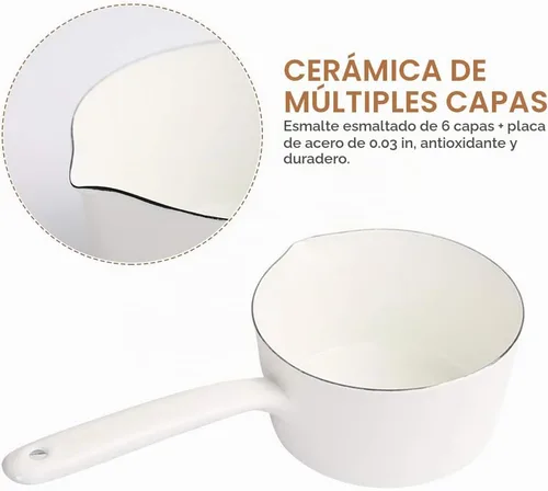Vista 7 de Cacerola de 1.2L, sartén esmaltada para leche, calentador de mantequilla, olla de leche, fácil de cocinar y limpiar, olla antiadherente para hervir