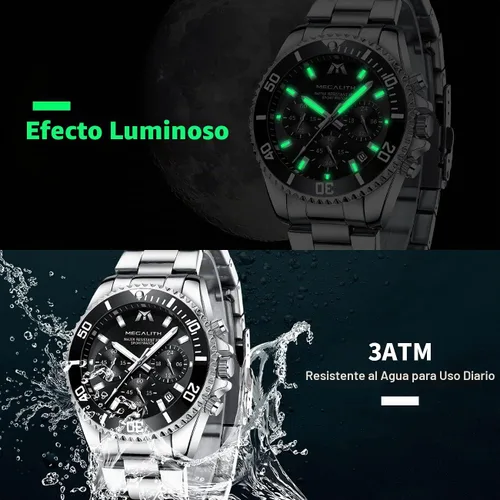 Vista 5 de MEGALITH Relojes para hombre, de acero inoxidable, resistente al agua, analógico, de cuarzo, moderno, de negocios, cronógrafo, con fecha automática