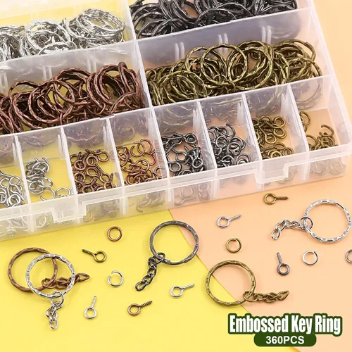 Vista 6 de 4 anillos de llavero con patrón de ondas de color, juego de 100 piezas con anillos abiertos y pasadores de ojo de tornillo para manualidades