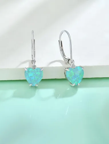 Vista 5 de Vesitim Solitaire WhiteBluePinkGreen Opal Dangle Earrings 925 Sterling Silver Heart-Shaped Opal Jewelry for Women Gift