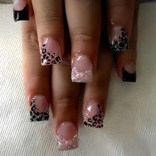 Vista 11 de Uñas postizas cuadradas a presión, uñas postizas cortas de cobertura completa, uñas postizas aurora, uñas acrílicas brillantes con pegamento, uñas 2