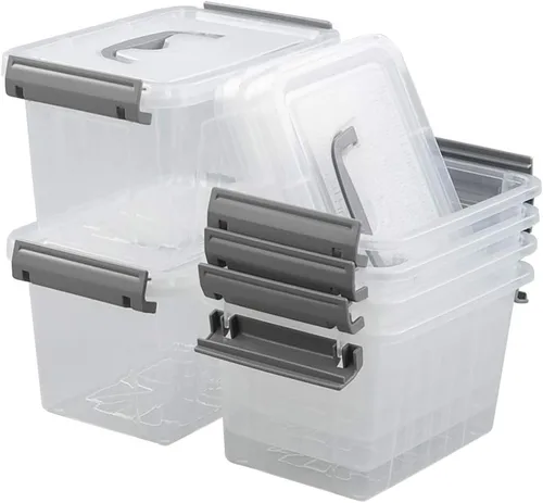 Vista 8 de Pekky Caja de almacenamiento de plástico con asa pequeña, contenedores de plástico transparente de 3.5 cuartos de galón, 6 paquetes (azul)