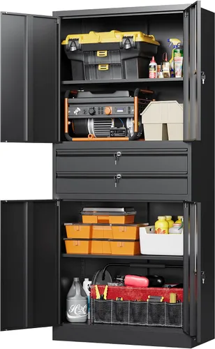 Vista 19 de Letaya Gabinetes de almacenamiento de garaje de metal con ruedas,Gabinete Negro