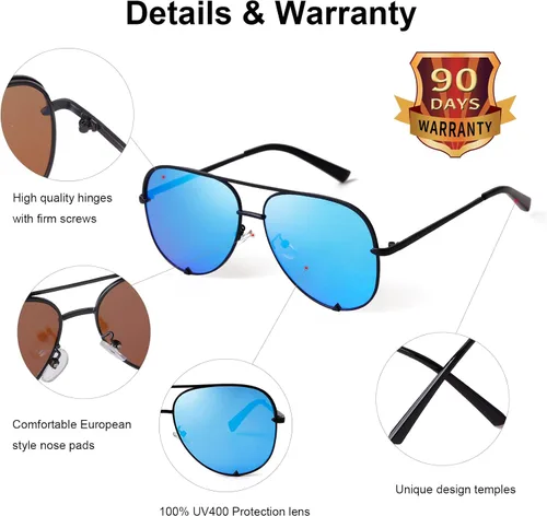 Vista 4 de ADE WU Gafas de sol estilo aviador retro de gran tamaño para mujer, clásicas, negras, doradas, de metal, vintage, grandes pilotos