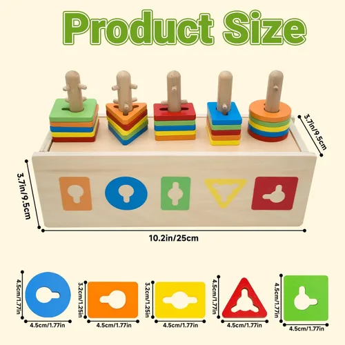 Vista 2 de Montessori - Juguetes apilables de madera para clasificar con reconocimiento de color, bloques de construcción, rompecabezas de formas para niños