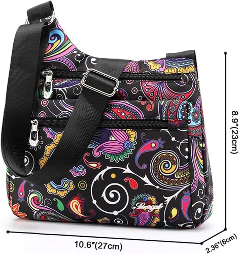 Vista 2 de Stuoye - Bolsa de nailon multibolsillos para mujer, cruzada, bolsa-monedero, para viajes