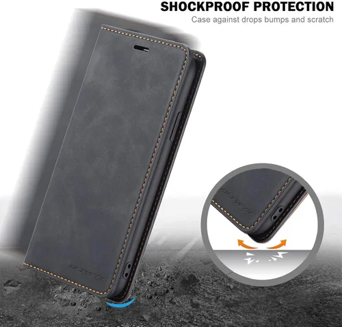 Vista 5 de QLTYPRI Funda tipo cartera para iPhone Air, 3 tarjeteros, color negro Funda de piel sintética de alta calidad, cierre magnético, soporte