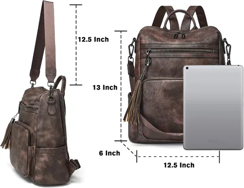 Vista 54 de OPAGE - Mochila de cuero para mujer, con borla de moda, bolso de hombro, mochila grande, bolsa de viaje, gris, L