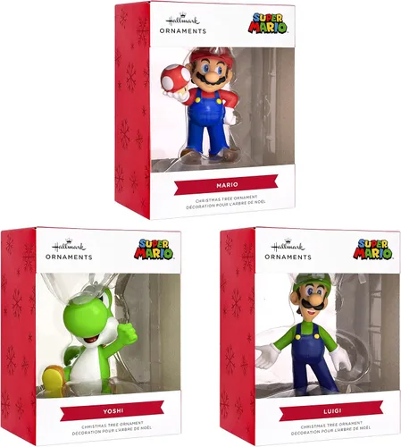 Vista 3 de Hallmark Nintendo Super Mario, Luigi y Yoshi Adornos de Navidad, juego de 3