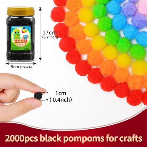 Vista 2 de Praisebank Pompones Negros - 2000 piezas, 1cm, Ideales para Artes y Manualidades, Bolas de Pompón en Frasco