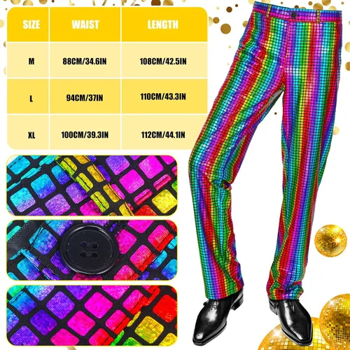 Vista 3 de Mepase Juego de 17 disfraces de discoteca de los años 70 para hombre, trajes de discoteca de Halloween, trajes de lentejuelas y pantalones, pelucas