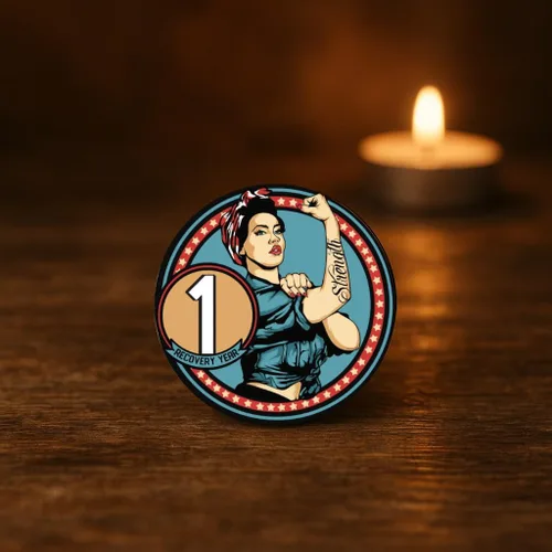 Vista 6 de Sobriety Coin – Rosie Strength Tattoo Recovery AA Chip, medallón de alta resistencia, regalo perfecto para cualquier persona en recuperación