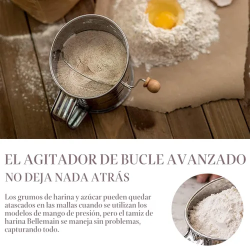 Vista 3 de Bellemain - Tamiz de 3 Tazas de Harina para Hornear de Malla Fina con Manivela Rotatoria y Agitanador de Bucle para Tamiz Rápido, Tamiz de Harina