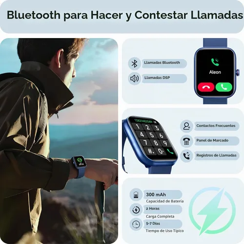 Vista 2 de Yoever Reloj inteligente para mujeres y hombres, iPhone y Android, monitor de fitness y sueño de 1.85 pulgadas con llamadas/texto, reloj inteligente