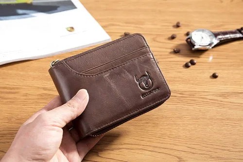 Vista 5 de BULLCAPTAIN Cartera de cuero con cremallera para hombre con cremallera y cierre RFID