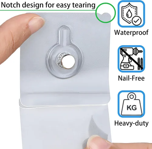 Vista 2 de Ganchos de pared sin clavos, 30 ganchos adhesivos de pared para colgar con impermeable y resistente al aceite, carga máxima de 4 libras