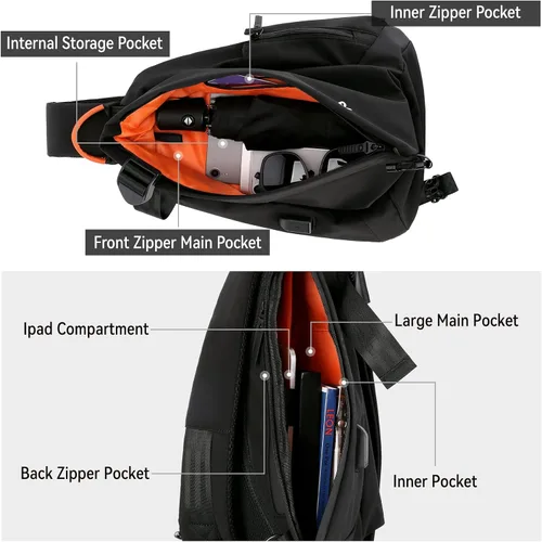 Vista 3 de Bolso bandolera antirrobo para hombres y mujeres, mochila pequeña con un hombro, bolsa de pecho y mochila resistente al agua, Mochilas Sling