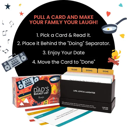 Vista 4 de Flowjo Lista de deseos para papá - Juegos familiares divertidos y emocionantes para todos - Juegos de cartas únicos para papás y niños - Gran regalo
