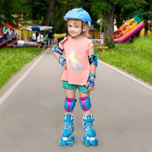 Vista 7 de Nattork Patines de ruedas para niños, patines ajustables con luz para niñas y niños, patines verdes, azules, morados y rosas para niños pequeños