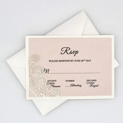 Vista 3 de 1 muestra de invitación de boda de 5 x 7 pulgadas, corte láser, invitaciones de boda rosa rubor de encaje con sobres para bodas, despedidas