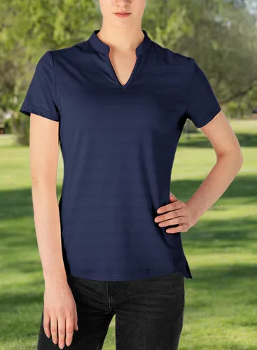 Vista 16 de Gopune Polo de golf con cuello en V para mujer, sin cuello, manga corta, ligera, de secado rápido, camisetas de tenis para correr