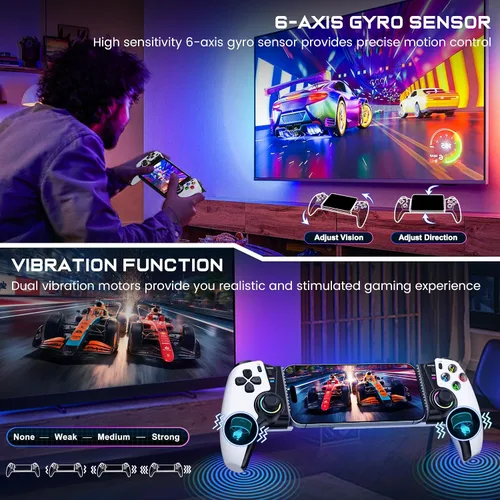 Vista 9 de Controlador de teléfono inalámbrico para iPhone/Android/Switch 1/2/OLED/iPad Mini con Hall Joystick, controlador de juegos móvil LED para iOS