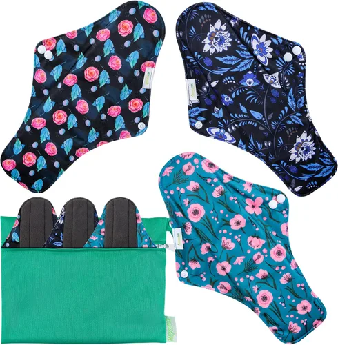 Vista 26 de wegreeco Almohadillas menstruales reutilizables de carbón – Almohadillas sanitarias reutilizables Forros de bragas reutilizables Almohadilla