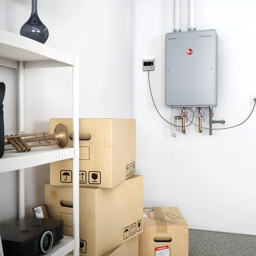 Vista 5 de Rheem Prestige - Calentador de agua sin tanque de gas natural interior de alta eficiencia 9.5GPM